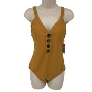 Kona Sol Womens Adjustable Straps Padded Yellow One Piece Swimsuit Size M (8-10)